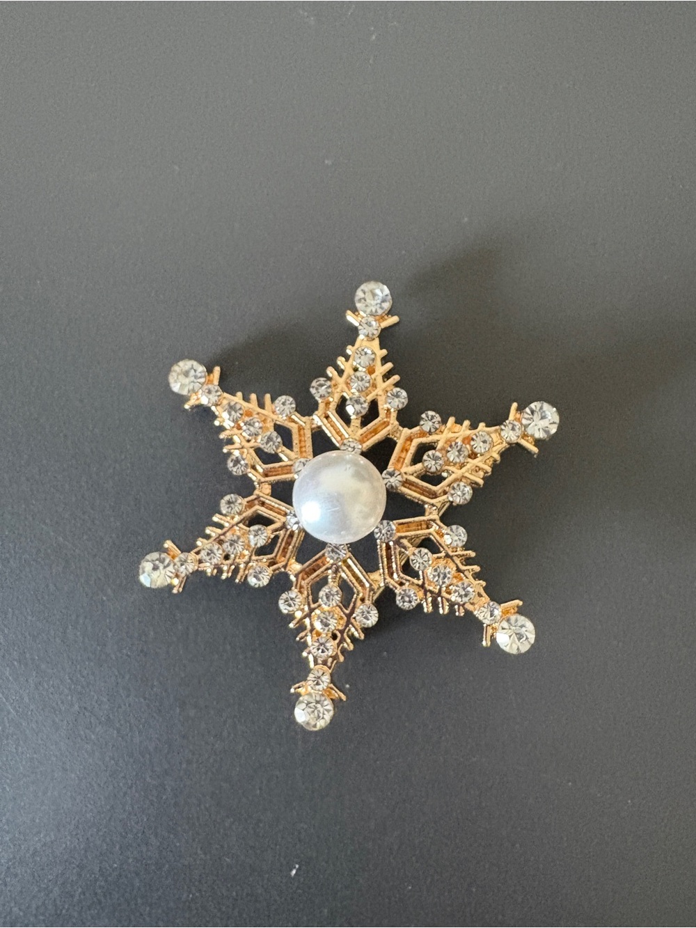 Gold Snowflake Pearl & Crystal Brooch - Women's Jewelry